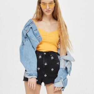 TOPSHOP FLORAL EMBROIDERED MOM SHORTS